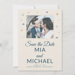 Sea Glass Beach Photo Wedding Save the Date Invitation