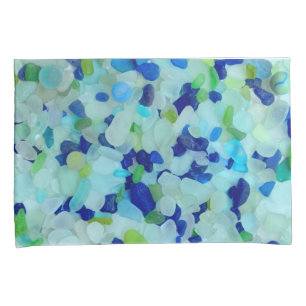 Sea glass, beach pottery cobalt blue aqua green pillowcase