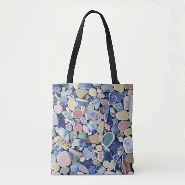 Sea glass, beach pottery cobalt blue tote bag (Front)