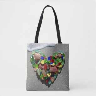 Sea glass, beach pottery, sand, wave, shells tote bag