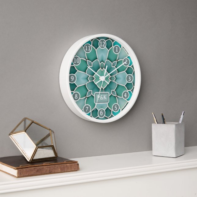 Sea-glass Beach Treasure Pattern in Soft Teals Clock (Office)