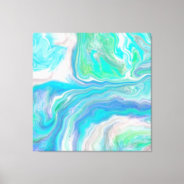 Sea Glass Blue and Green Marble Fluid Art   Canvas Print (Front)