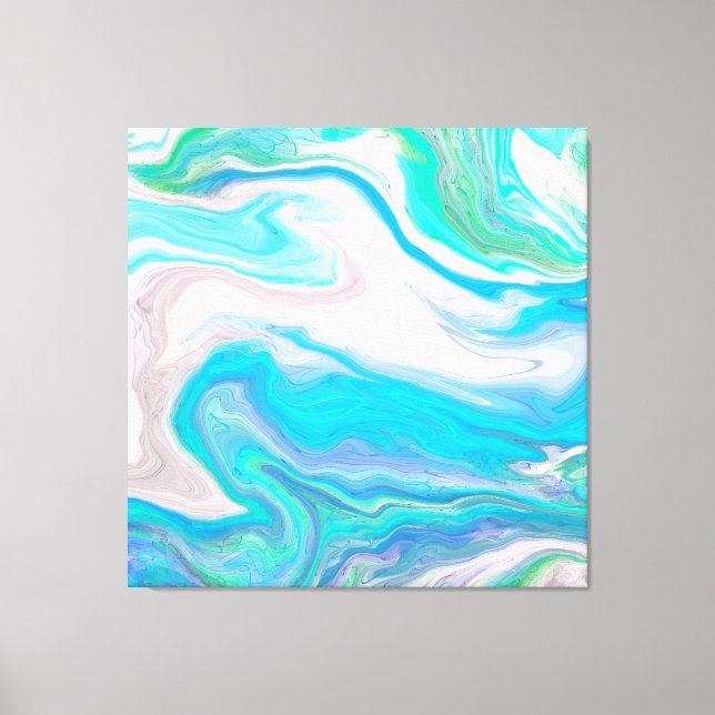 Sea Glass Blue and Green Marble Fluid Art   Canvas Print (Front)