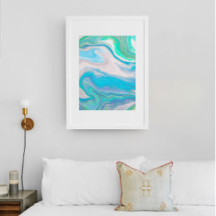 Sea Glass Blue and Green Marble Fluid Art   Canvas Print