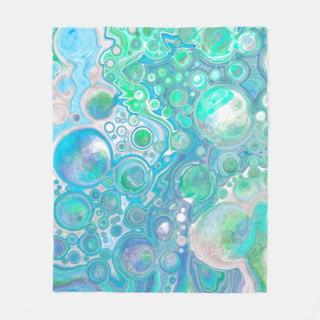 Sea Glass Blue and Green Marble Fluid Art Fleece Blanket (Front)