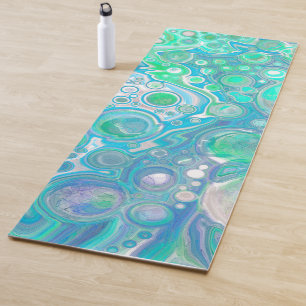 Sea Glass Blue and Green Marble Fluid Art  Yoga Mat