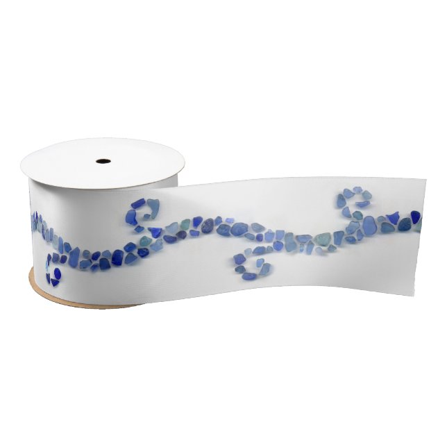 Sea glass - blue waves satin ribbon (Spool)