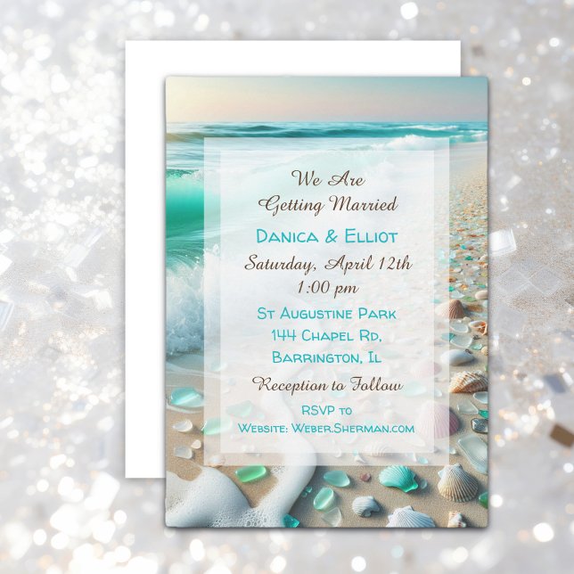 Sea Glass Coastal Wedding Invitation (Creator Uploaded)