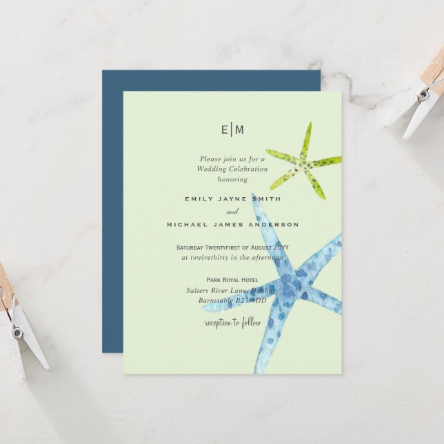 Sea Glass Colour Beach Ocean Life Wedding (Front/Back In Situ)