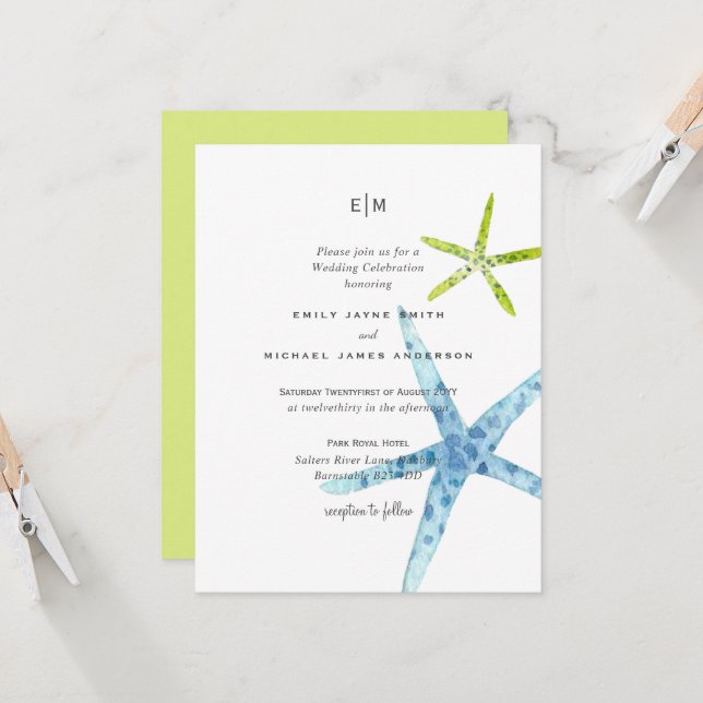 Sea Glass Colour Beach Ocean Life Wedding (Front/Back In Situ)