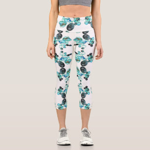 Sea glass colours flowers and bling  capri leggings