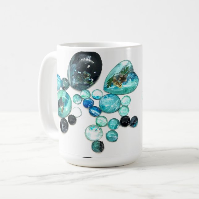 Sea glass colours flowers and bling  coffee mug (Front Left)