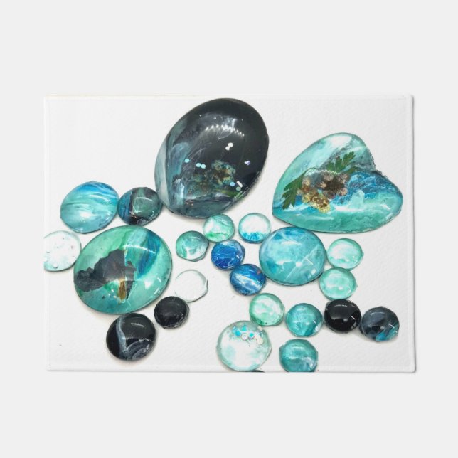 Sea glass colours flowers and bling  doormat (Front)