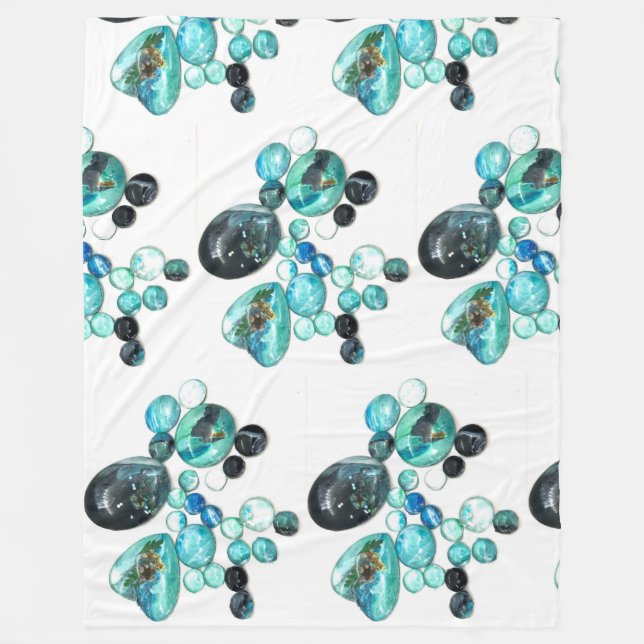 Sea glass colours flowers and bling  fleece blanket (Front)