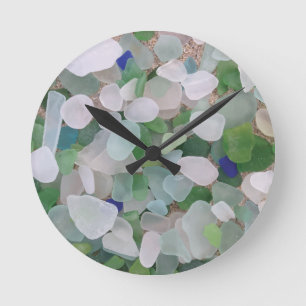 Sea glass from the ocean round clock