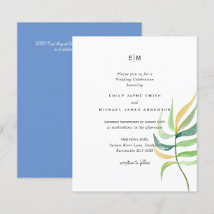 Sea Glass Green Blue Tropical Leaf Wedding