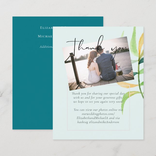 Sea Glass Green Blue Tropical Leaf Wedding (Front/Back)