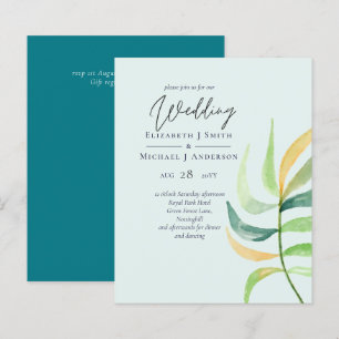 Sea Glass Green Blue Tropical Leaf Wedding