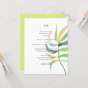 Sea Glass Green Blue Tropical Leaf Wedding