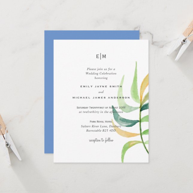 Sea Glass Green Blue Tropical Leaf Wedding (Front/Back In Situ)