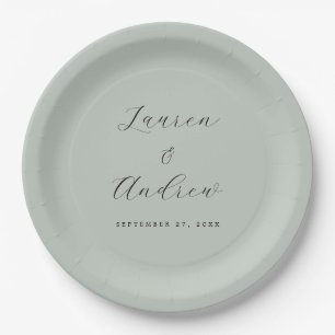 Sea Glass Green Elegant Modern Simple Wedding Paper Plate