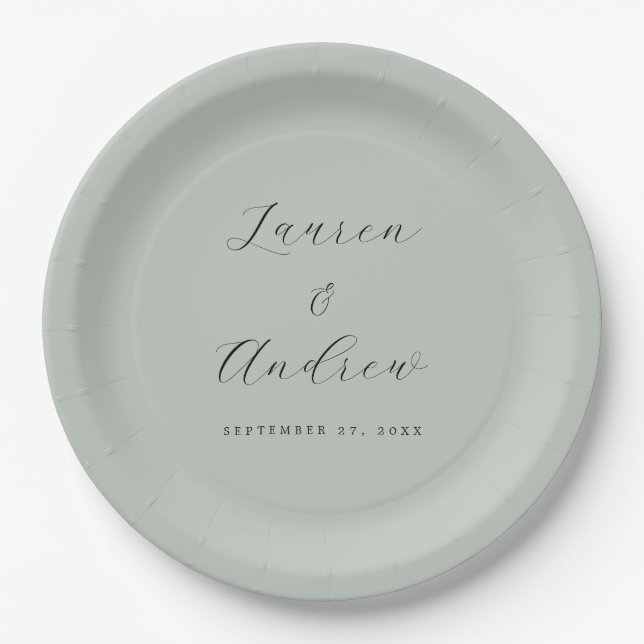 Sea Glass Green Elegant Modern Simple Wedding Paper Plate (Front)