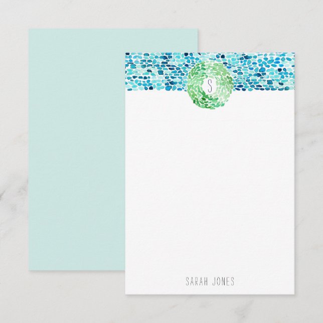Sea Glass Hand Painted Watercolor Note Card - Aqua (Front/Back)