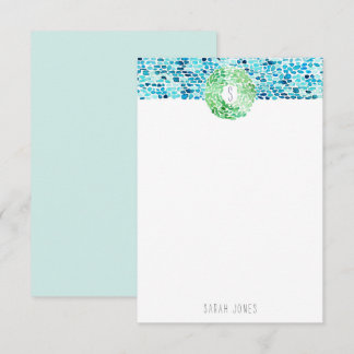 Sea Glass Hand Painted Watercolor Note Card - Aqua
