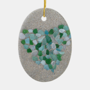 Sea glass heart ceramic tree decoration