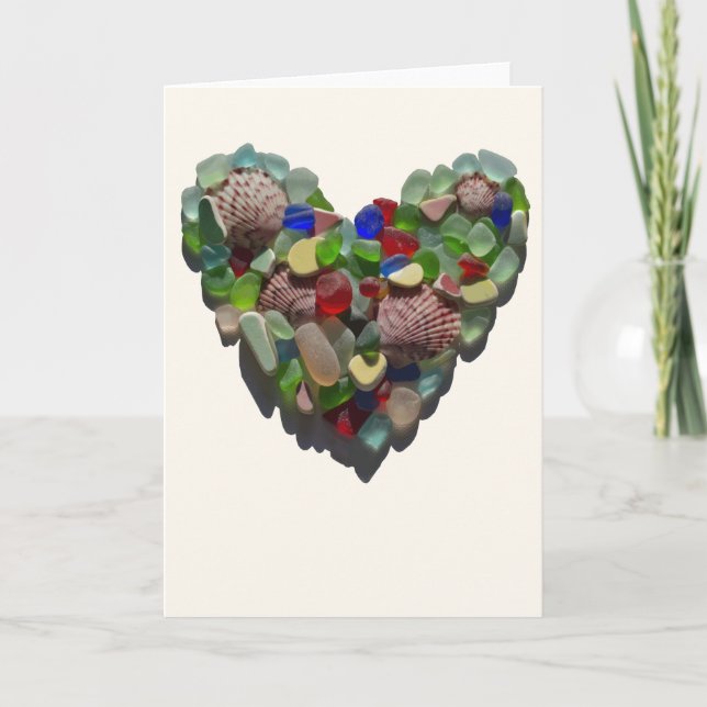 Sea glass heart customisable card, Valentine's day Holiday Card (Front)