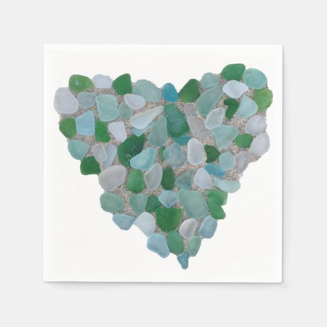 Sea glass heart paper napkin (Front)