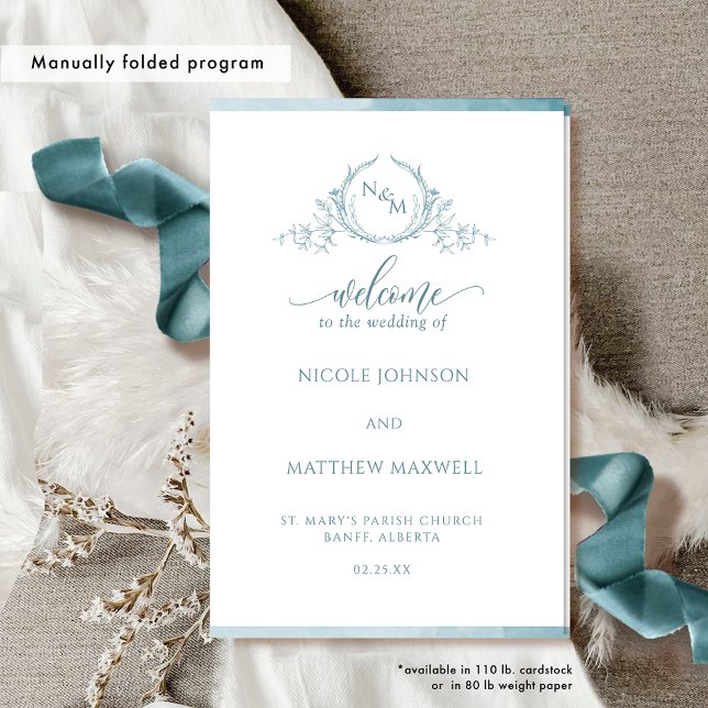 Sea Glass Monogram Folded Wedding Ceremony Program (Creator Uploaded)