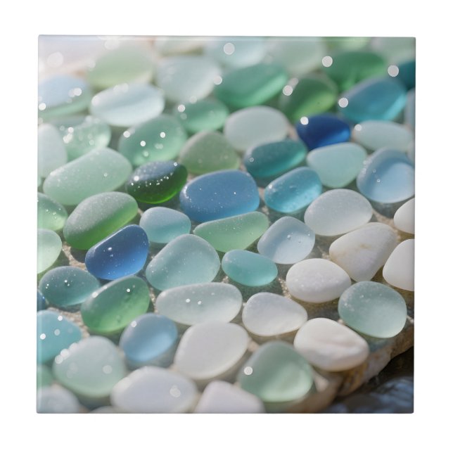 Sea Glass Mosaic Ocean Blues Tranquil Tile (Front)