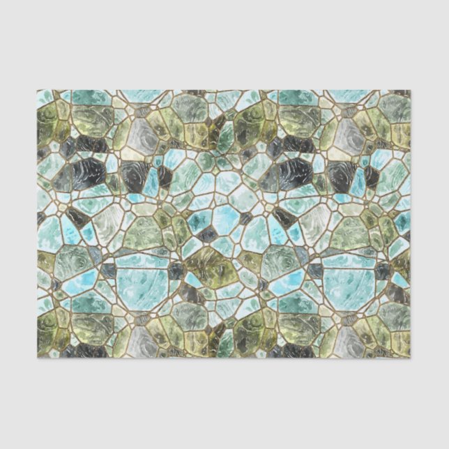 Sea Glass Mosaic Stained Glass Decoupage Tissue Paper (Front)