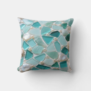 Sea Glass Mosaic Turquoise Coastal Charm Cushion