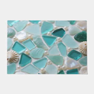 Sea Glass Mosaic Turquoise Coastal Charm Doormat