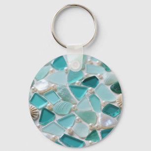 Sea Glass Mosaic Turquoise Coastal Charm Key Ring