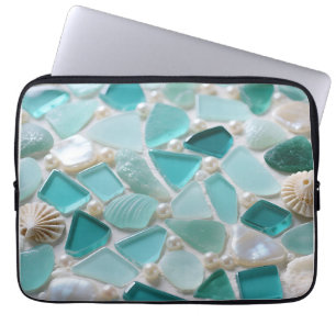 Sea Glass Mosaic Turquoise Coastal Charm Laptop Sleeve