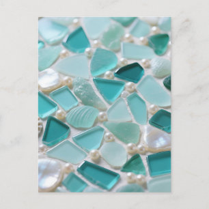 Sea Glass Mosaic Turquoise Coastal Charm Postcard