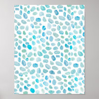 Sea glass Pebble Beach Decor Watercolor Painting