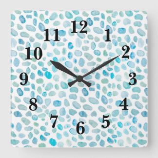 Sea Glass Pebble Painting Beach Texture Pattern Square Wall Clock