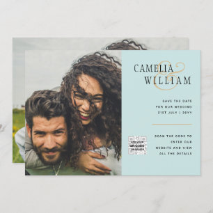 Sea Glass Photo Wedding Invite QR Code Save Date