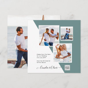 Sea Glass Photo Wedding Invite QR Code Save Date