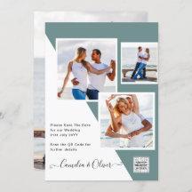 Sea Glass Photo Wedding Invite QR Code Save Date