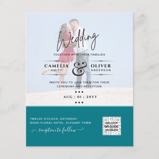 Sea Glass Photo Wedding Invite QR Code Save Date Flyer (Front)