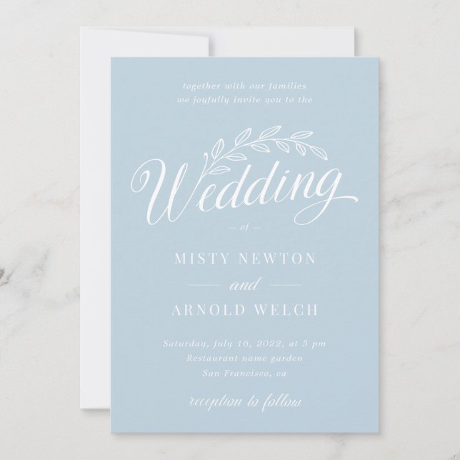 Sea Glass Sage Blue Backyard Botanic Leaf Wedding Invitation (Front)