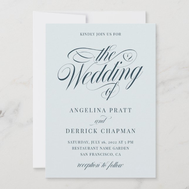 Sea Glass Sage Elegant Calligraphy Beach Wedding   Invitation (Front)
