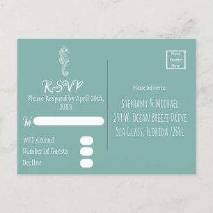 Sea Glass Seahorse Beach RSVP Postcard