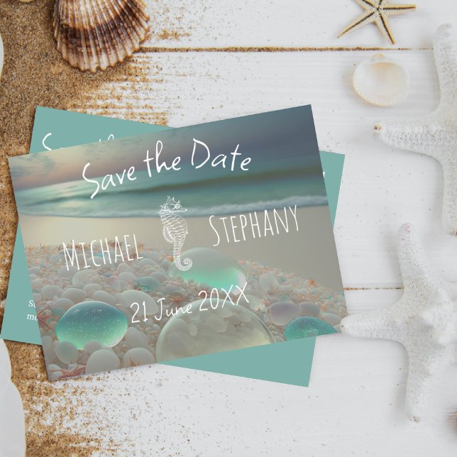 Sea Glass Seahorse | Beach Save the Date Postcard (Creator Uploaded)