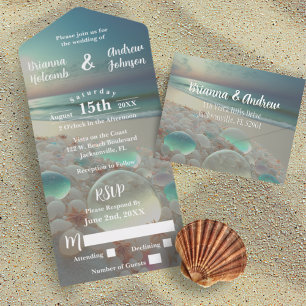 Sea Glass Shores Beach Wedding  All In One Invitation